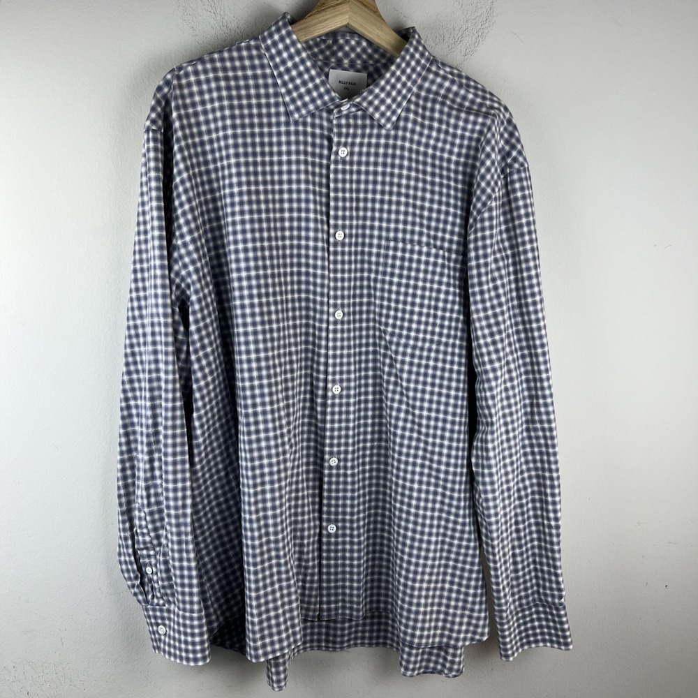 Billy Reid Gingham Check Button Down Shirt Men's XXL Gray White Standard Fit Cot